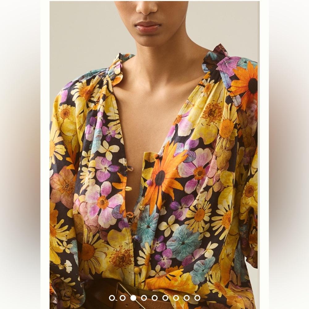 Maeve Floral Blouse - Multicolor 100% Linen